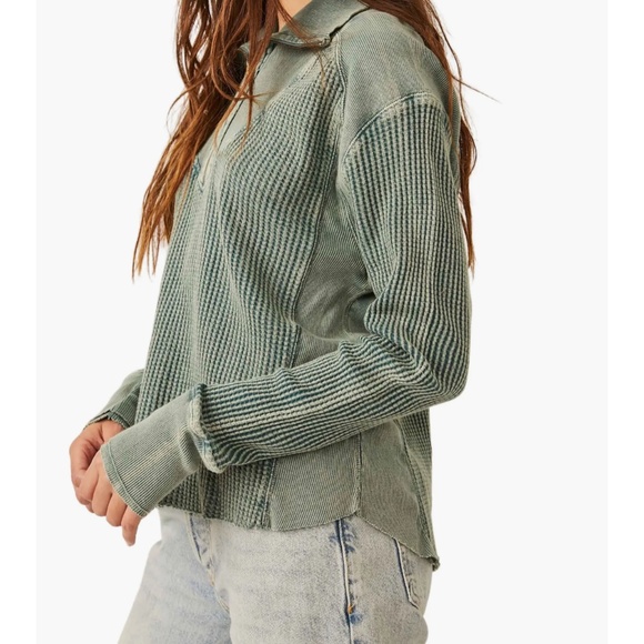 BNWT! Free People “Ashton” Thermal Half-Zip Top in Dried Pine - Picture 3 of 4